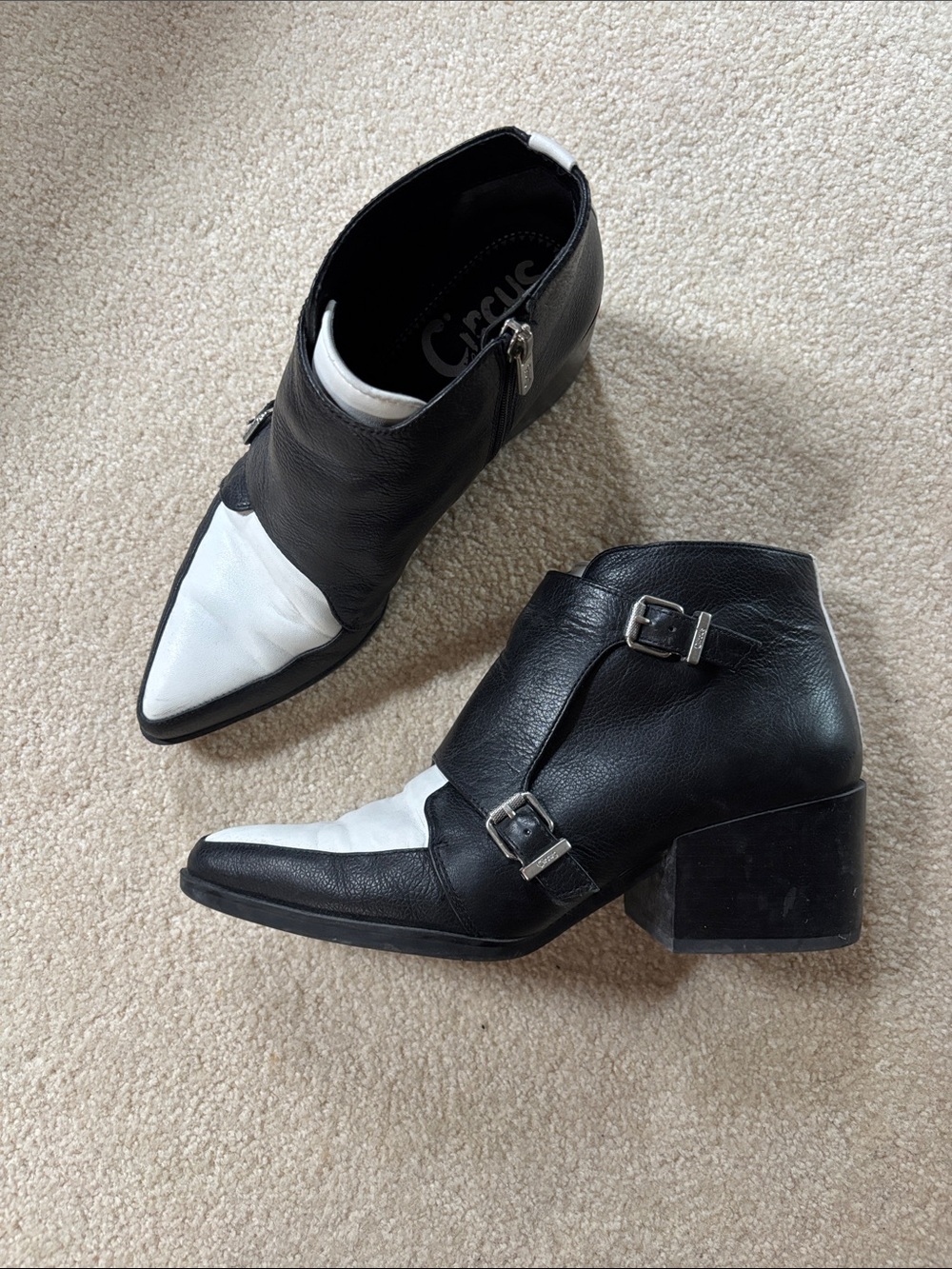 Circus by Sam Edelman Black and White Pointed Toe Ankle Boots